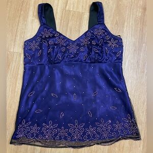 Chic Embellished Women's Blouse in Deep Blue